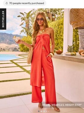 NEW- Vici Coral Strapless Top & Wide-Leg Pants